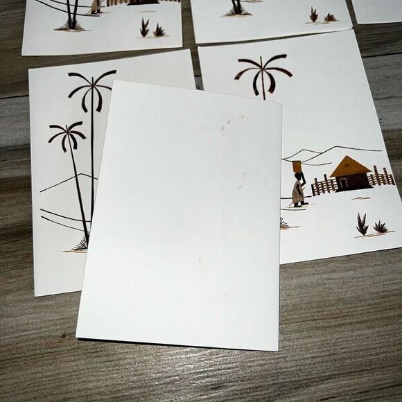 Vintage Wood Cut Veneer Blank Cards Caribbean Handmade Set 10 4”X5.5” Ethnic - Picture 8 of 8